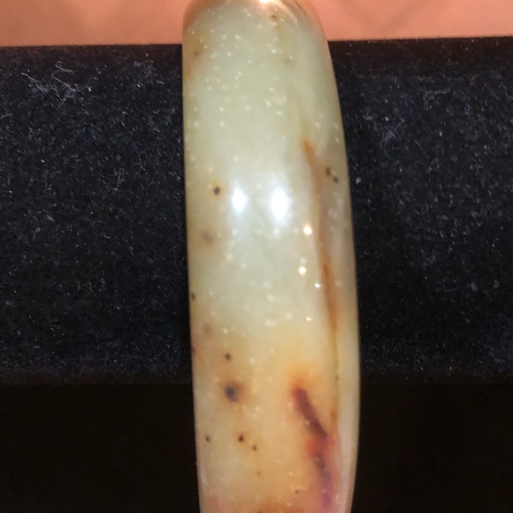 Genuine Light Moss Green & Brown Jade Bracelet - Picture 4 of 11